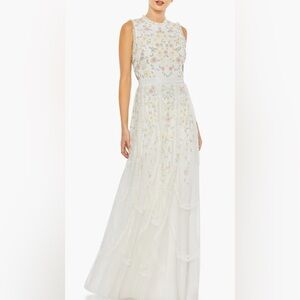 Mac Duggal Embellished Ruffle Mock Neck A-Line Gown NWT